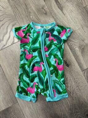 Little Sleepies Aqua One-Piece Shortie with Pink Flamingos